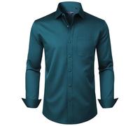 Alimens & Gentle Chemises habillées à Manches Longues en Coton Stretch Infroissable pour Homme, Bleu Paon, Taille L