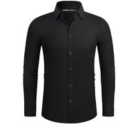 Alimens & Gentle Chemises habillées pour Homme - Extensible dans 16 Sens - Coupe ajustée - Manches Longues - Boutonnées - sans Plis - Chemises de Voyage, Noir, Taille S