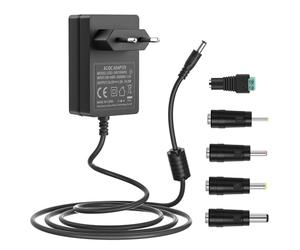 Alimentation 24V, Cordon d’Alimentation 24Volt DC Compatible avec LED Bande Lumineuse CCTV Caméra Lampe à Ongles Diffuseur d’huiles essentielles Pistolet de Massage, avec 5 Embouts DC