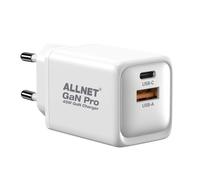 Alimentation ALLNET QC USB-C PD GaN 45 W, 1 port USB Type-A QC, 1 port USB Type-C **PRISE UE** PSU-GaNPD-USB-1A1C-45W