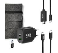 Chargeur Et Câble D'alimentation Pc Port Designs Pack Kit Starter Gan 65w + Twin Convertisseur Usb-A / Usb-C + Usb-C / Usb-C 1.8m + Usb-C / Hdmi 1.8m + Housse De Transport