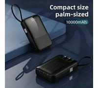 Alimentation portable à charge rapide avec câbles intégrés, batterie externe compacte à affichage LED numérique, chargeur portable 10 000 mAh avec 3 câbles USB-C intégrés, charge jusqu'à 7 appareils s