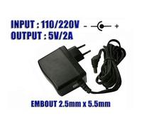 Alimentation secteur 220V vers 5V DC 2A avec embout 2.5 x 5.5 mm. Remplacera une alimentation 5V 0.25A/0.5A/0.75A/1A/1.25A/1.5A/1.75A/2A