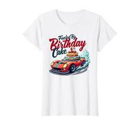 Alimenté par Birthday Cake Crew Family Racing Party T-Shirt, Femme, Blanc, XS