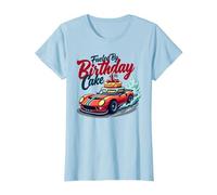 Alimenté par Birthday Cake Crew Family Racing Party T-Shirt, Femme, Bleu Céleste, XS