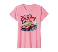 Alimenté par Birthday Cake Crew Family Racing Party T-Shirt, Femme, Rose, XS