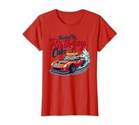 Alimenté par Birthday Cake Crew Family Racing Party T-Shirt, Femme, Rouge, XS