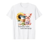 Alimenté par des Glucides de café et des Beignets de Cochon à potins T-Shirt Graphique avec Valeur, Homme, Blanc, L
