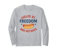 Alimenté par Freedom et Hot Dogs Funny Patriotic Manche Longue