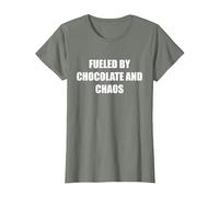 Alimenté par Le Chocolat et Le Chaos T-Shirt, Femme, Vert Kaki chiné, XL