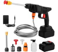Alimenté par Pile Nettoyeur Haute Pression sur Batterie, 90Bar Pistolet à Eau Portable Pression sans Fil avec 5m Conduites d'eau et 2 Buse, pour Lavage et Arrosage de Voiture
