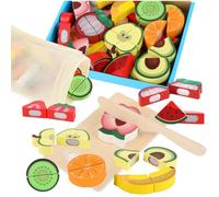 Aliments Dinette Enfant En Bois,Jouet Cuisine Enfant,Accessoires Cuisine Enfant Bois Avec Fruits À Couper,Jouet Cuisine Éducatif