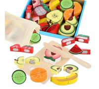 Aliments dinette Enfant en Bois, Jouet Cuisine Enfant, Accessoires Cuisine Enfant Bois avec Fruits à Couper, Jouet Cuisine éducatif pour garçons et Filles dès 2-3 Ans,