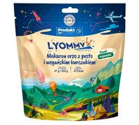 Aliments lyophilisés Pâtes orzo au pesto et au poulet végétalien 97 g / 473 kcal Lyommy