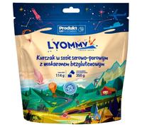 Aliments lyophilisés Poulet à la sauce au fromage et aux poireaux, accompagné de pâtes sans gluten 114 g/523 kcal Lyommy