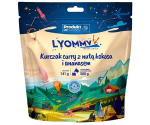 Aliments lyophilisés Poulet au curry, avec une touche de noix de coco et d'ananas, 141 g / 642 kcal Lyommy