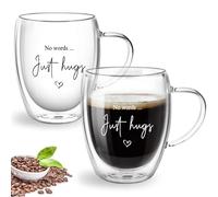 ALIMOTA Lot de 2 tasses à café en verre à double paroi de 350 ml, tasse à café isotherme avec poignée, tasses à café en verre, cappuccino, latte, expresso, tasses à thé en verre, pas de mots juste des