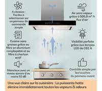 Klarstein Hotte Aspirante Murale, Hottes de Cuisine, Filtre de Hotte en Aluminium, Débit d'Air Puissant 577 m³/h et Silencieux, Minuterie, Eclairage à LED, Commande Tactile, Hottes Aspirantes Murales
