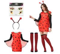ALINILA Costume Coccinelle Carnaval pour Femmes: Déguisement Coccinelle Femme avec Bas Rayés Serre-tête et Autocollants - Set de Costume d'Coccinelle pour Halloween et Cosplay Fête(Coccinelle, XXL)