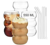 ALINK Bubble Gläs Lot de 4 verres à boire, nervurés, 550 ml, verres à latte macchiato, verres à café glacé, verres à cocktail