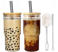 ALINK Bubble Tea Tasses 2 sachets de 720 ml, gobelets à smoothie réutilisables, bocaux de voyage Boba, bocaux à col large avec capuchon et paille en acier inoxydable