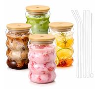 ALINK Latte Macchiato Gläser 4er Set 530 ml, Eiskaffee Gläser mit Deckel | 4 große 530-ml-Gläser mit Deckeln und Glasstrohhalmen - ideal für Eiskaffee, Matcha Latte, Cold Brew und Cocktails.