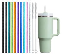 ALINK Lot de 10 pailles à paillettes réutilisables en plastique transparent pour gobelets Stanley de 1200 ml, 30,5 cm de long, pour accessoires de tasse Stanley, pichet de 1,2 l, plus 2 brosses de