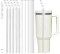 ALINK Lot de 10 pailles réutilisables, 27,5 cm, pour gobelets Stanley, 10 longues pailles en plastique, avec brosse de nettoyage, en Tritan, transparent, 27,5 cm