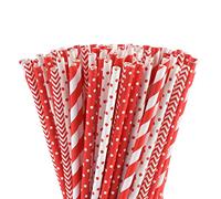 ALINK Lot de 100 pailles en papier biodégradables pour boissons, Noël, fêtes, anniversaires, mariages, fêtes prénatales, fêtes et décorations Rouge