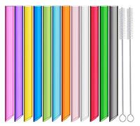 ALINK Lot de 12 pailles à thé à bulles réutilisables, multicolores, avec 2 brosses de nettoyage, pointues, en plastique épais, idéales pour les jus de smoothie (13 mm x 26 cm)