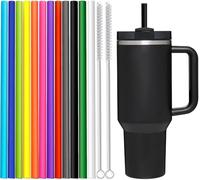 ALINK Lot de 12 pailles de rechange colorées pour gobelets Stanley de 1200 ml, pailles réutilisables en plastique de 30,5 cm de long pour accessoires de tasse Stanley, carafe de 1,2 l, plus 2 brosses