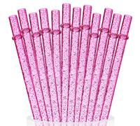 ALINK Lot de 12 pailles réutilisables en plastique rigide rose transparent de 28 cm de long avec brosse de nettoyage