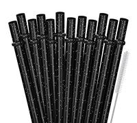ALINK Lot de 12 pailles réutilisables pailleuses, 28 cm de long en plastique dur noir, pailles de remplacement pour gobelets de 473 ml, 591 ml et 887 ml Stanley, YETI, bocaux Mason, tasses Starbucks