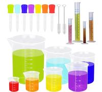 ALINK Lot de 20 tasses à mesurer en plastique et cylindre gradué avec 7 pipettes, compte-gouttes et brosse de nettoyage, béchers gradués en plastique, outils de mesure scientifiques