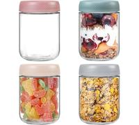 ALINK Lot de 4 bocaux Overnight Oats de 400 ml - Avec couvercle à visser - Pour oats nocturnes, salade, yaourt, pudding, chutney, confiture - Récipients en verre réutilisables avec couvercle