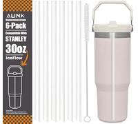 ALINK Lot de 6 pailles de rechange en plastique transparent réutilisables compatibles avec la tasse Stanley Iceflow de 887 ml avec brosse de nettoyage, design incliné, passe au lave-vaisselle