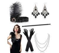 Alintor 7 Pièces Accessoires Années 20, Charleston Gatsby Déguisement Femme Set, pour la Mascarade Carnaval