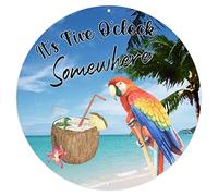 Alioyoit Plaque ronde en métal « It's Five O'Clock Somewhere Summer » - Plaque en métal rétro personnalisée - Plaque décorative amusante pour cuisine, porche, cuisine