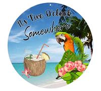 Alioyoit Plaque ronde rétro en métal « It's Five O'Clock Somewhere Summer » - Peinture en métal rétro personnalisée pour homme, grotte, cour, jardin - Décoration murale amusante