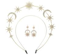 Alipis 1 ensemble de coiffe et boucles d'oreilles déesse Sunburst : bandeau double couche étoile lune accessoires de costume de fête d'anniversaire bal de promo mariage