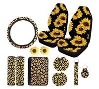 Alipis 12 Pièces Housse de Siège Auto avec Imprimé Tournesol Protège Volant Accoudoir et Tapis Intérieur pour Confort et Décoration Voiture