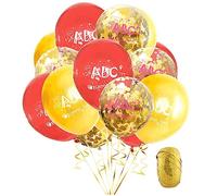 Alipis 16 Pièces Ballons Latex Imprimés Décorations de Fête Scolaire avec Ballons à Confettis Rouges et Dorés Fournitures de Classe Ruban Doré