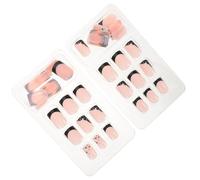 Alipis 2 boîtes Lot de Boîtes Faux Ongles Carrés Courts Noirs et Blancs French Manucure avec Étoiles Ongles Press Brillants Réutilisables Couverture Complète pour Femmes Style Noël et