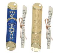 Alipis 2 Ensembles Mezuzah Adornments with Scrolls Metal Judaica Door Plaques for Jewish Home Blessing and Religious House Decor