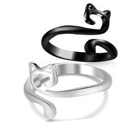 Alipis 2 pièces Anneaux de Crochet Ouverts Alliage avec Motif Chat Bagues de Tension Ajustables pour Tricot et Crochet Guide-fil Confortable pour Doigts Lot de Noir et Argent Accessoires