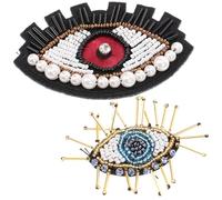 Alipis 2 pièces Appliques Yeux Brodés avec Perles pour Vêtements DIY Couture Patchs Décoratifs Légers et Compacts pour Réparation et Embellissement de Sacs Jeans Chapeaux