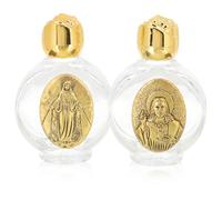 Alipis 2 Pièces Bouteille en Verre Décorative pour Eau Bénite, 15 ML, Étanche et Facile à Transporter, pour Baptême et Communion, Finition Métal Or Élégante Plusieurs Styles