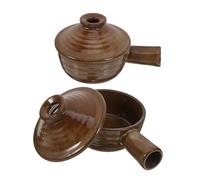 Alipis 2 Pièces Clay Cooking Pots With Lid Retro Style Asian Soup Bowls With Handle For Microwave And Stovetop For Soups Stews Rice And Salads Safe Pottery Kitchenware
