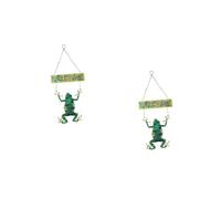 Alipis 2 Pièces Conseil d'accueil Grenouille Autocollants Muraux Décor Extérieur Décoration De Plein Air Grenouille en Peluche Signe De Bienvenue des Animaux Cool Pendaison Le Fer Green