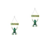 Alipis 2 Pièces Conseil d'accueil grenouille statue de signe de bienvenue signe de bienvenue de porche decoration mural décoration mural ornement artisanal en fer Ornement suspendu mural